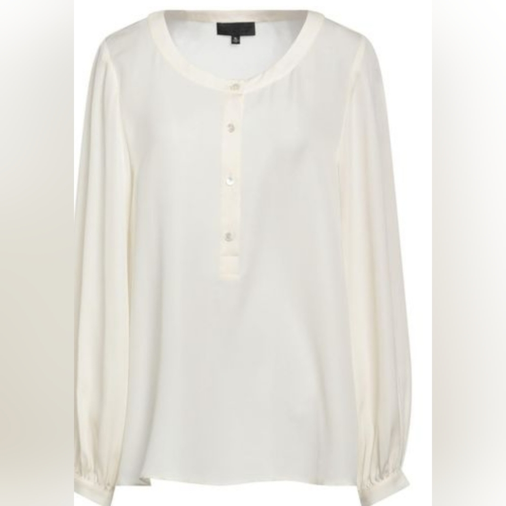 Nili Lotan Kelly Silk Structured Long Sleeve Blouse Size L Classic Designer Boho - Picture 3 of 13